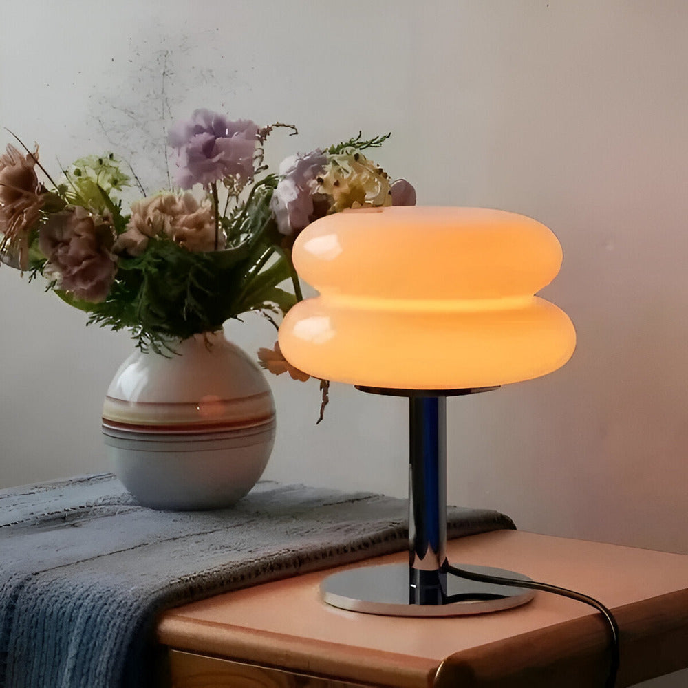 Glass Mushroom Table Lamp With Metal Base