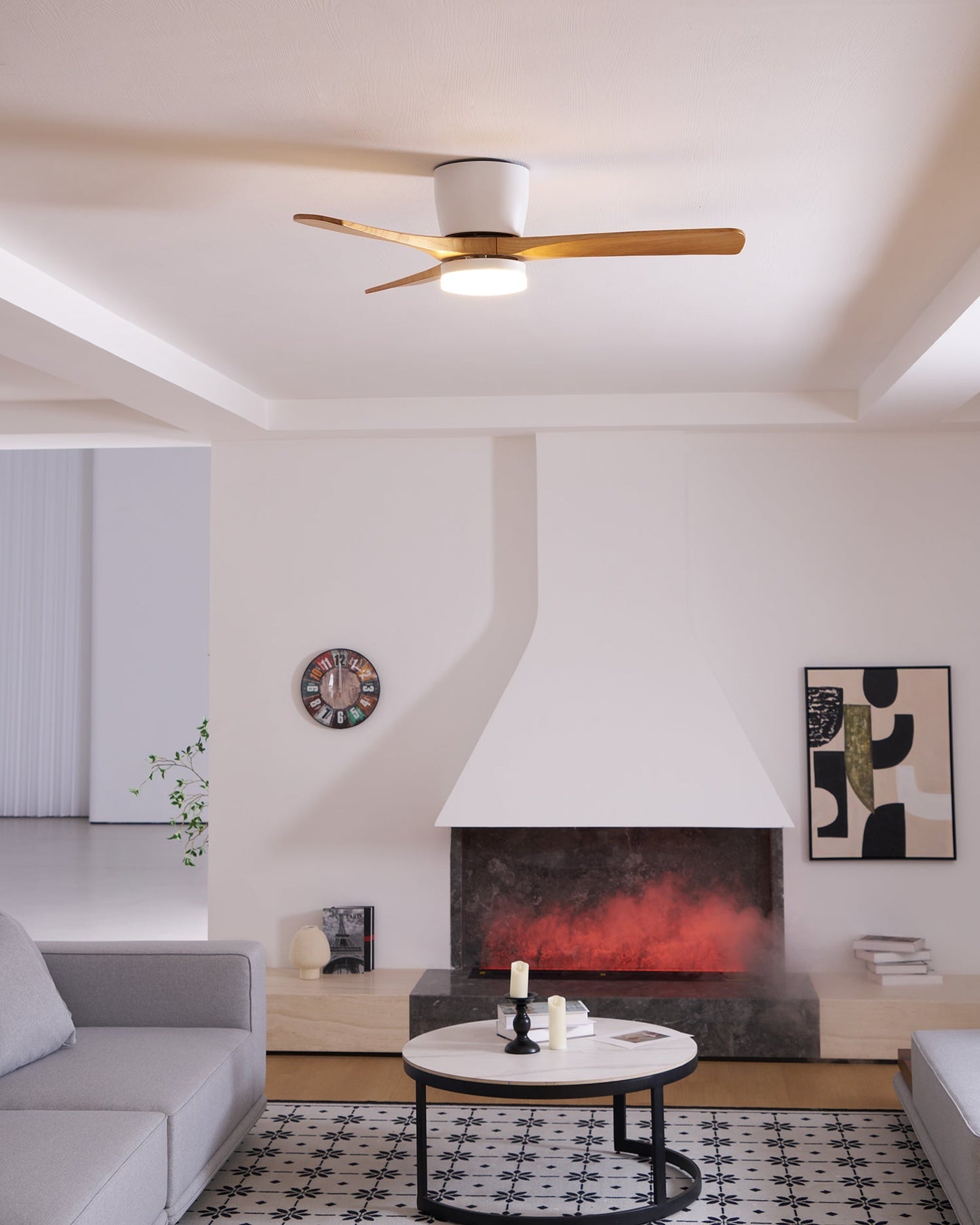 Wood Blade Ceiling Fan Ceiling Light With Remote Control