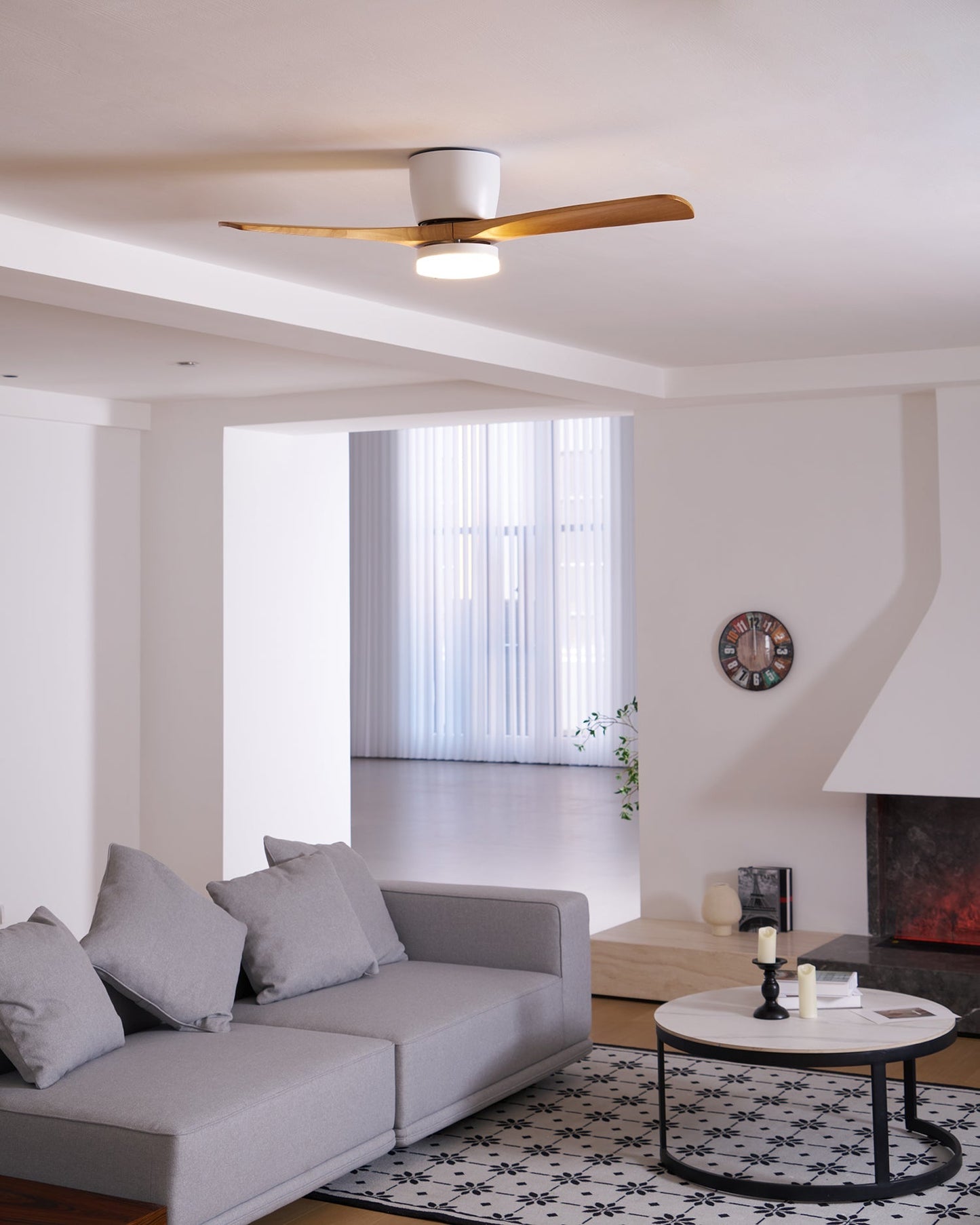 Wood Blade Ceiling Fan Ceiling Light With Remote Control
