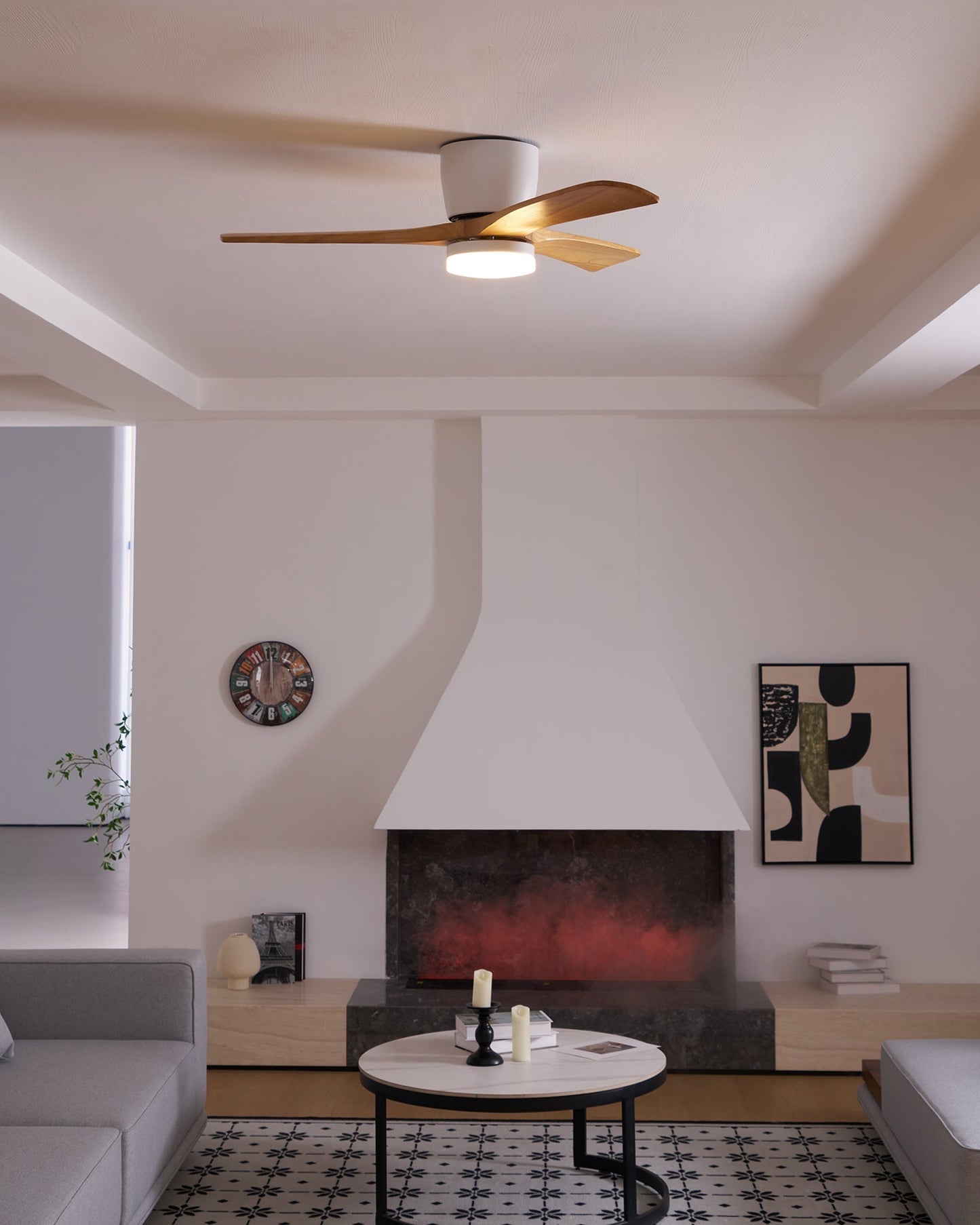 Wood Blade Ceiling Fan Ceiling Light With Remote Control