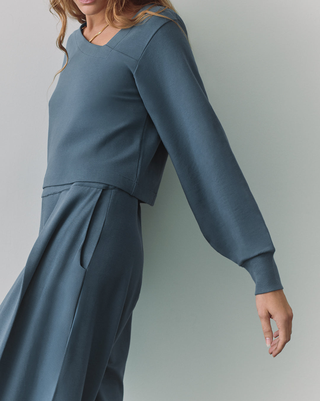 French Terry Asymmetrical Neckline Top