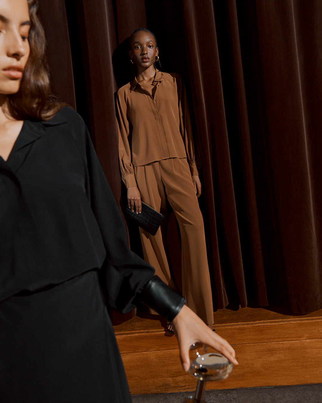 Silk Leather Cuff Shirt