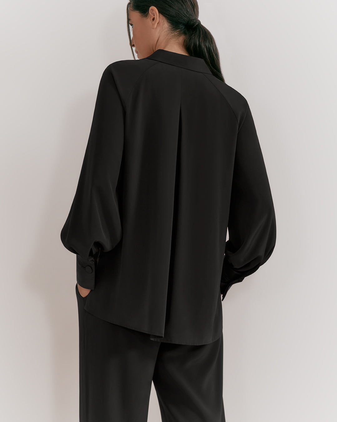 Silk Leather Cuff Shirt