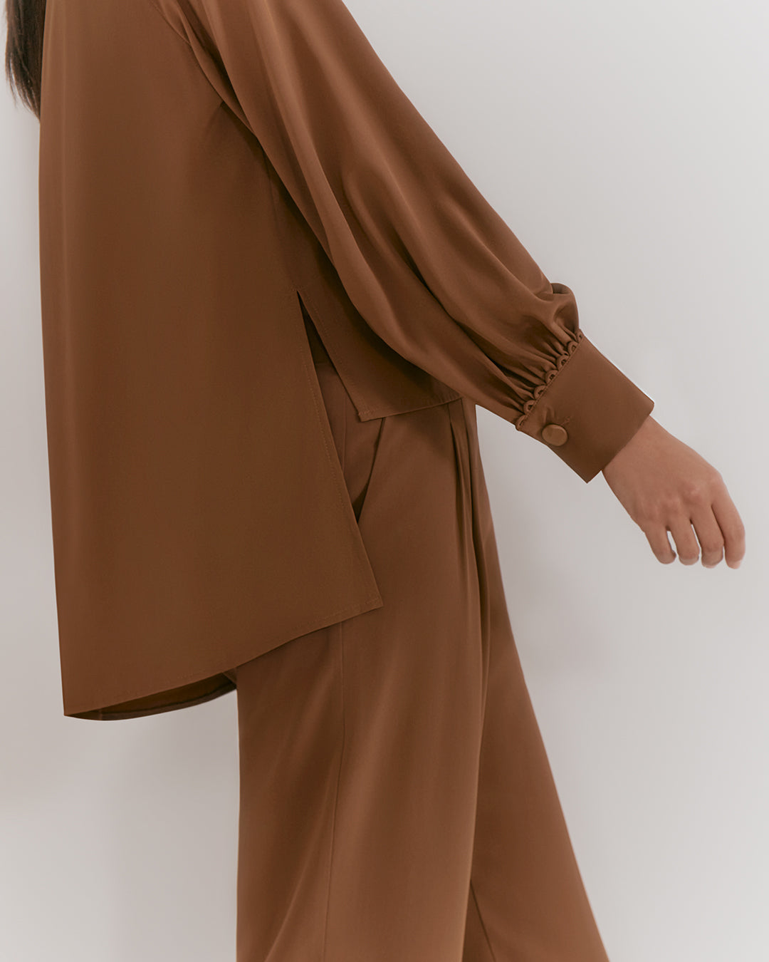 Silk Leather Cuff Shirt