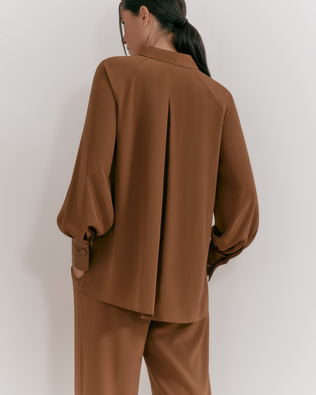 Silk Leather Cuff Shirt