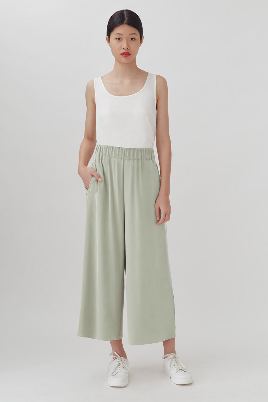 Washable Silk Wide-Leg Cropped Pant