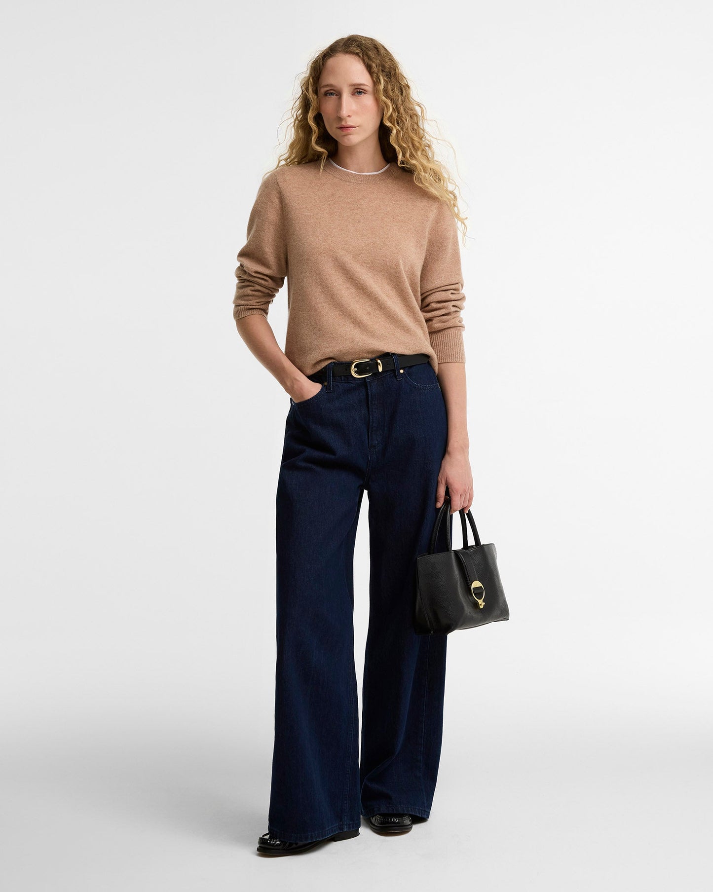 Camel Penwood Cashmere Knitted Jumper