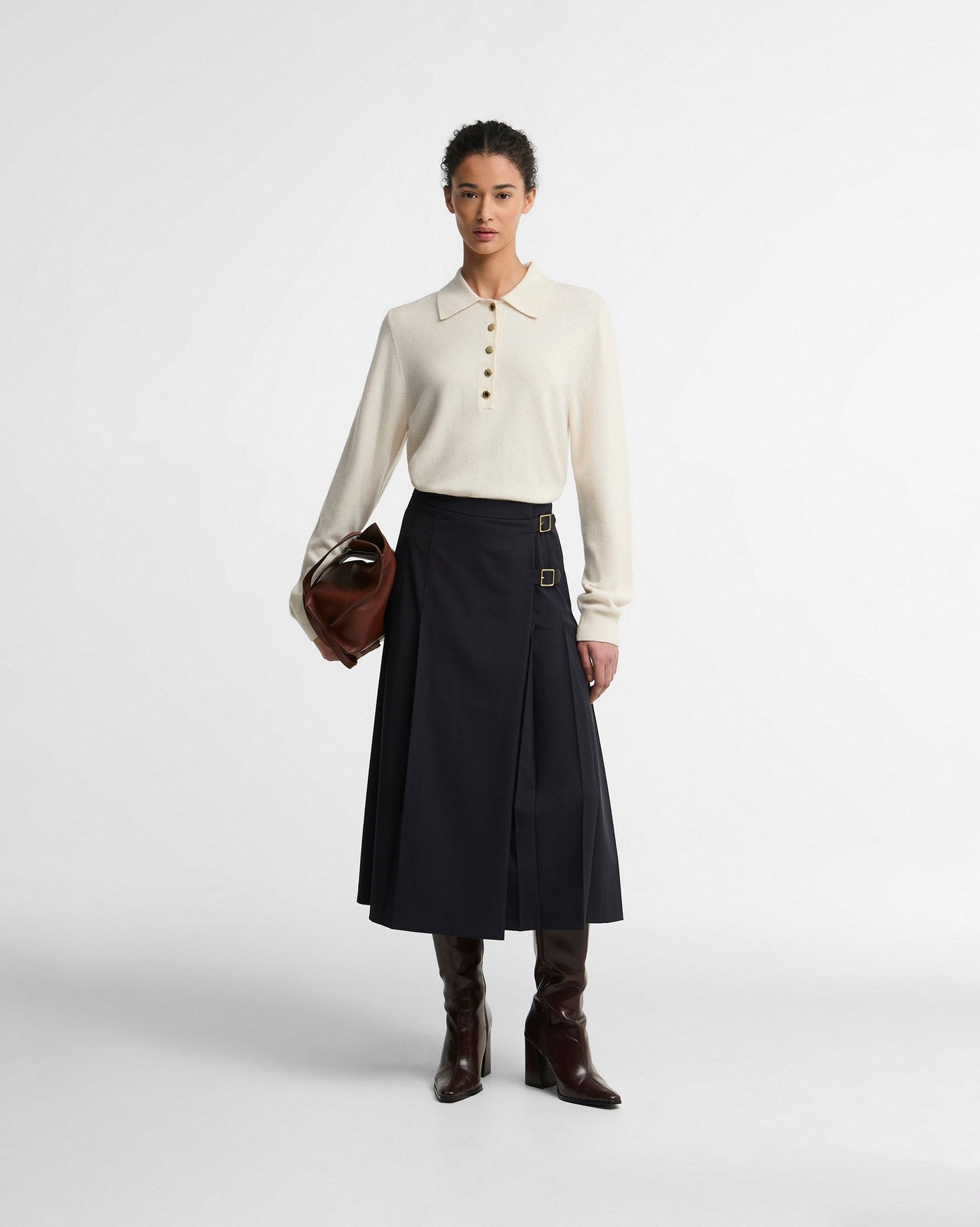 Dark Navy Delilah Pleated Midi Skirt