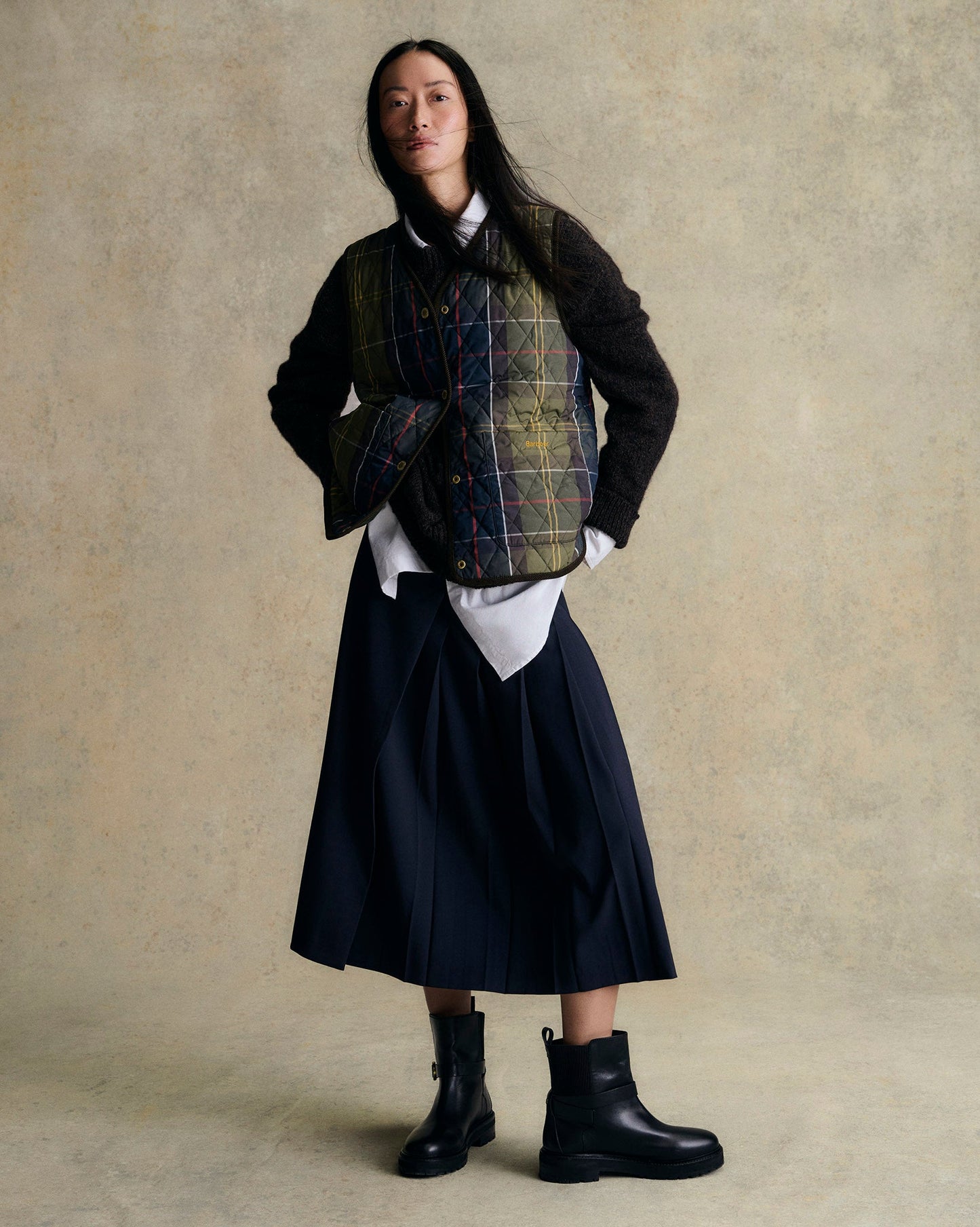 Dark Navy Delilah Pleated Midi Skirt