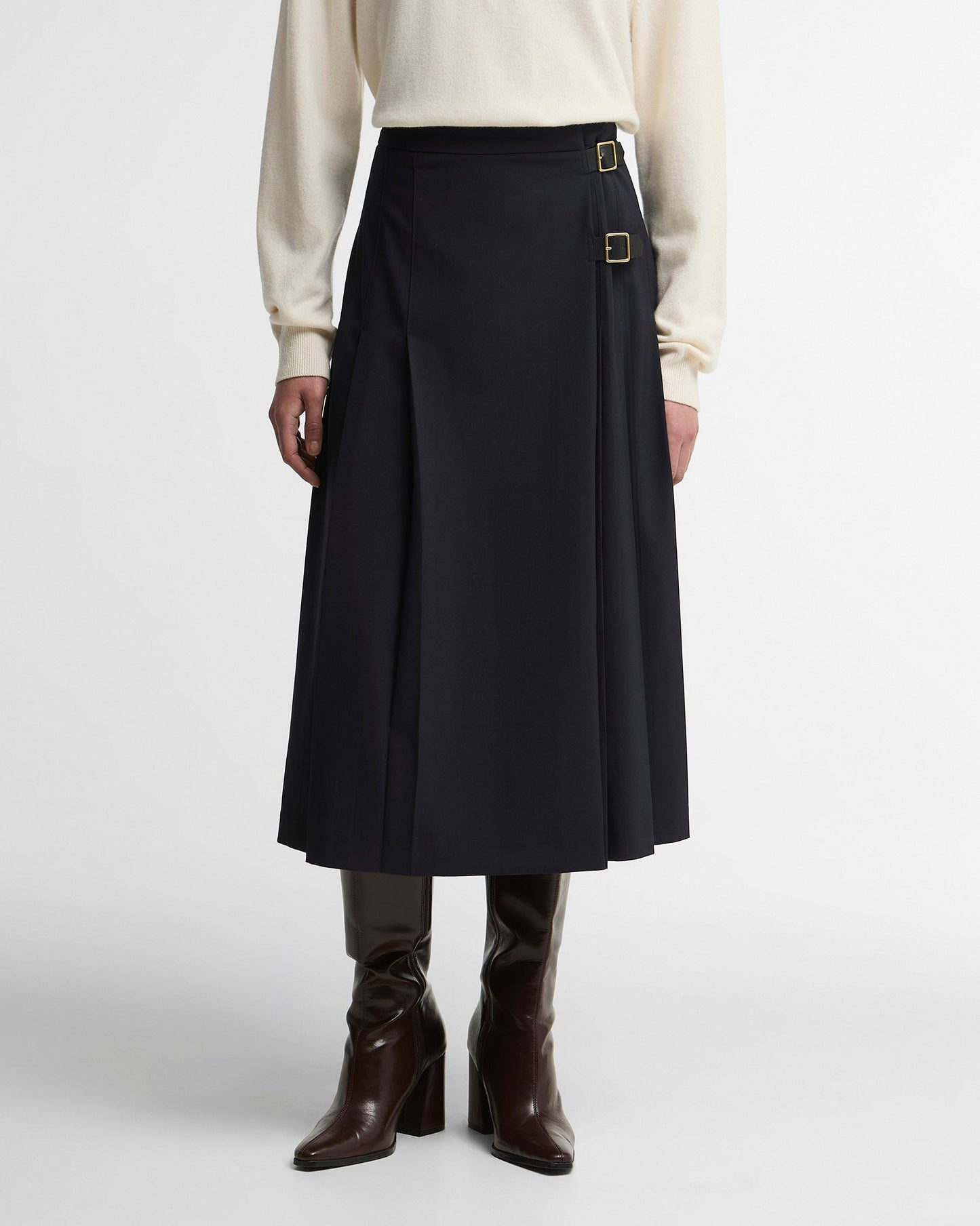 Dark Navy Delilah Pleated Midi Skirt