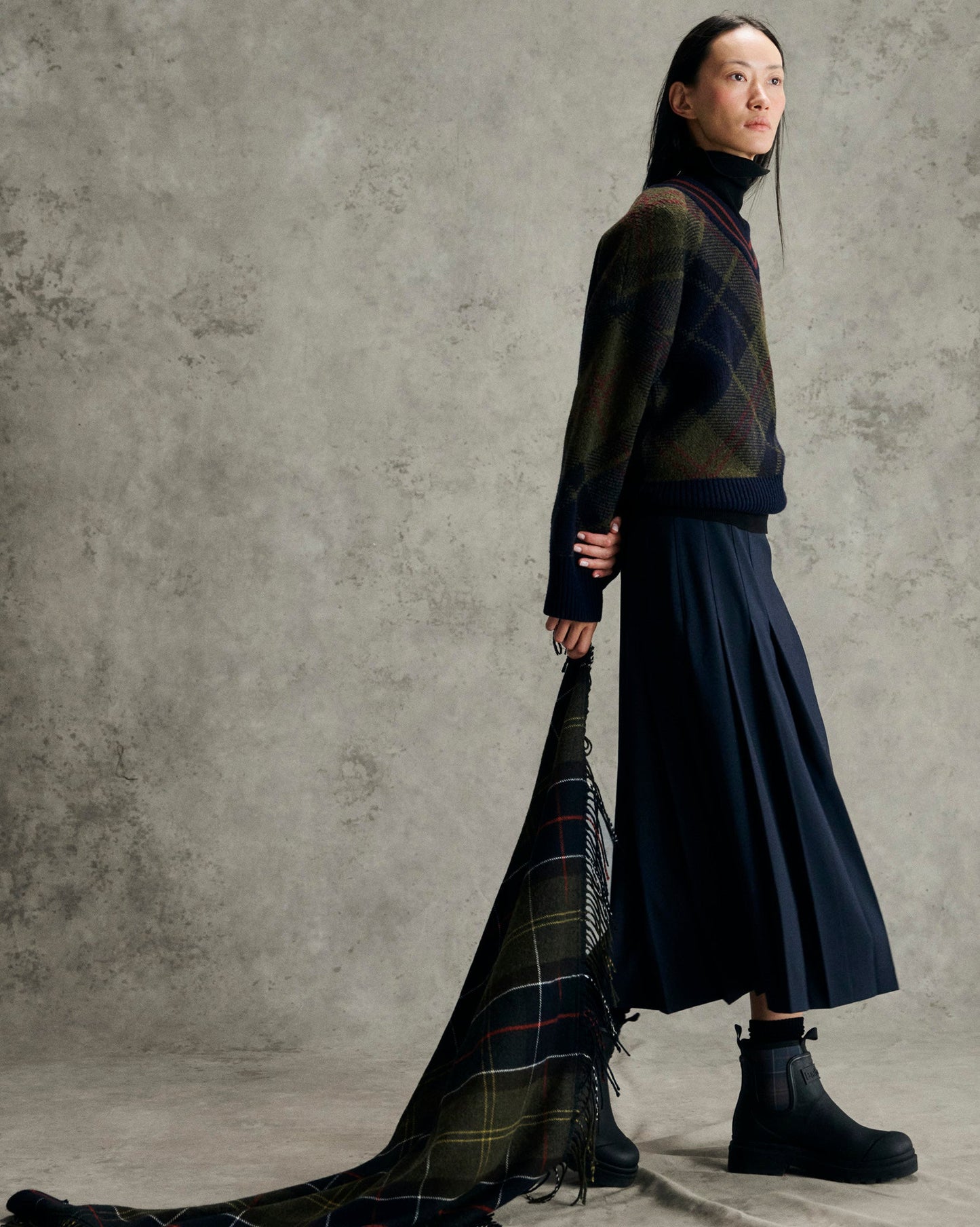 Dark Navy Delilah Pleated Midi Skirt