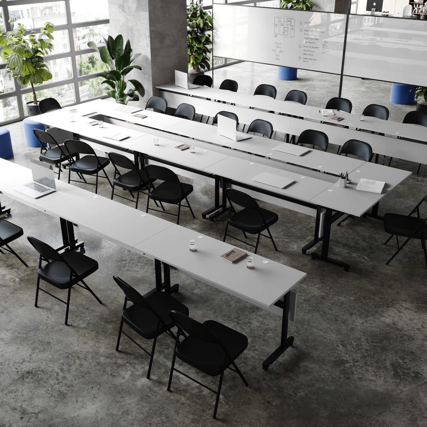 Palmer Commercial Grade Heavy-Duty Nesting Flip Training Table with T-Legs, Modesty Panel, Tabletop, and Frame