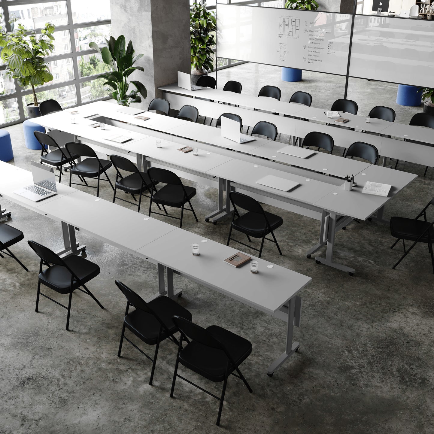 Palmer Commercial Grade Heavy-Duty Nesting Flip Training Table with T-Legs, Modesty Panel, Tabletop, and Frame