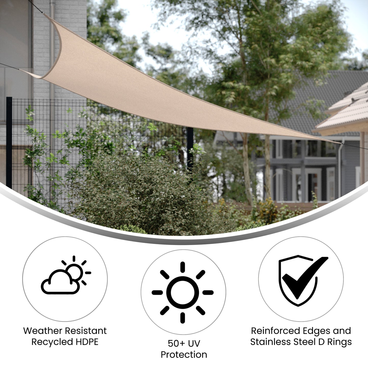 Palmetto Triangle Sun Sail Shade Canopy with Included Nylon Attachment Ropes