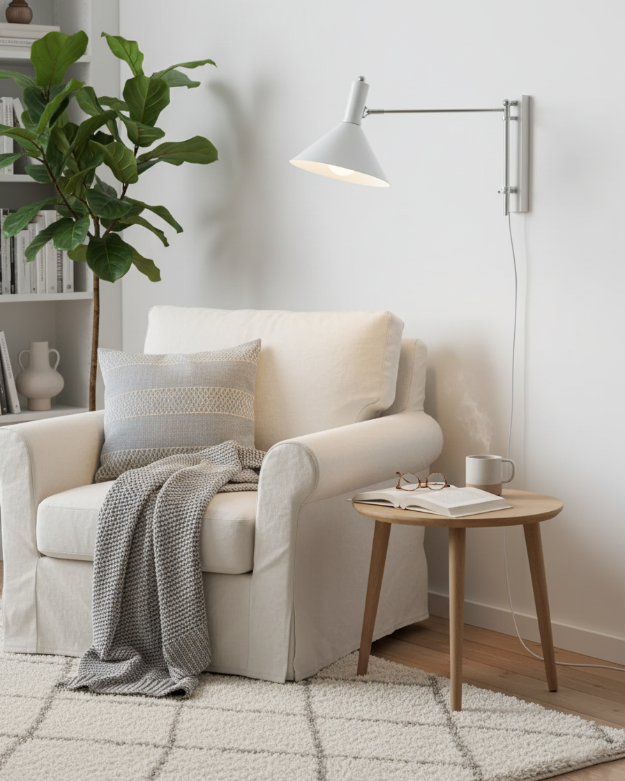 Adjustable Plug In Swing Arm Wall Light With Cone Shade