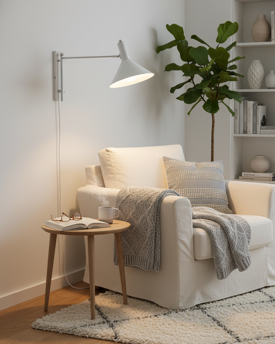Adjustable Plug In Swing Arm Wall Light With Cone Shade