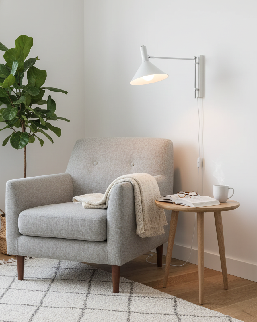 Adjustable Plug In Swing Arm Wall Light With Cone Shade