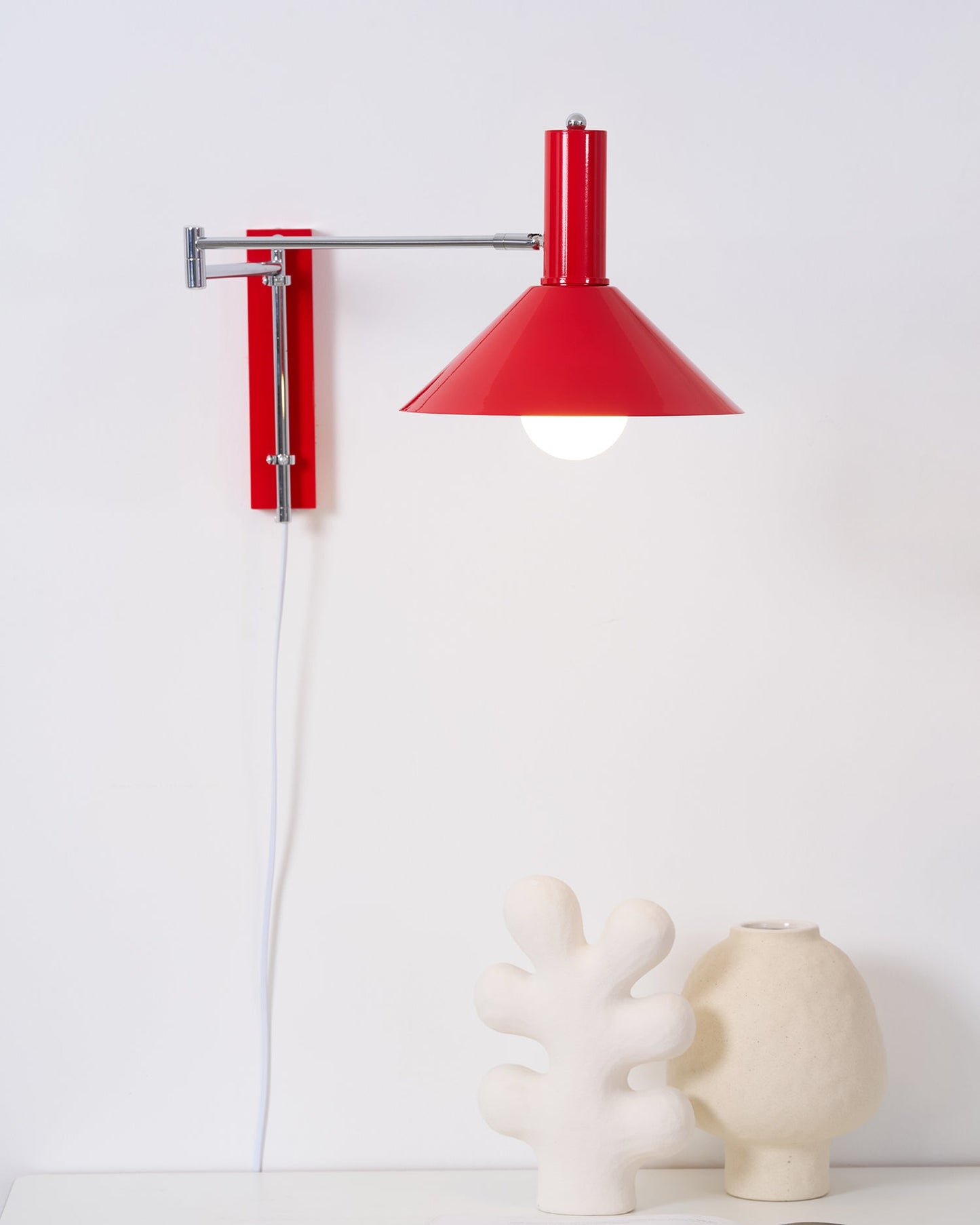 Adjustable Plug In Swing Arm Wall Light With Cone Shade