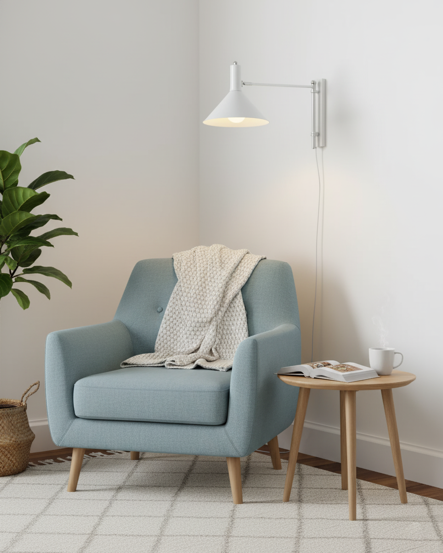 Adjustable Plug In Swing Arm Wall Light With Cone Shade
