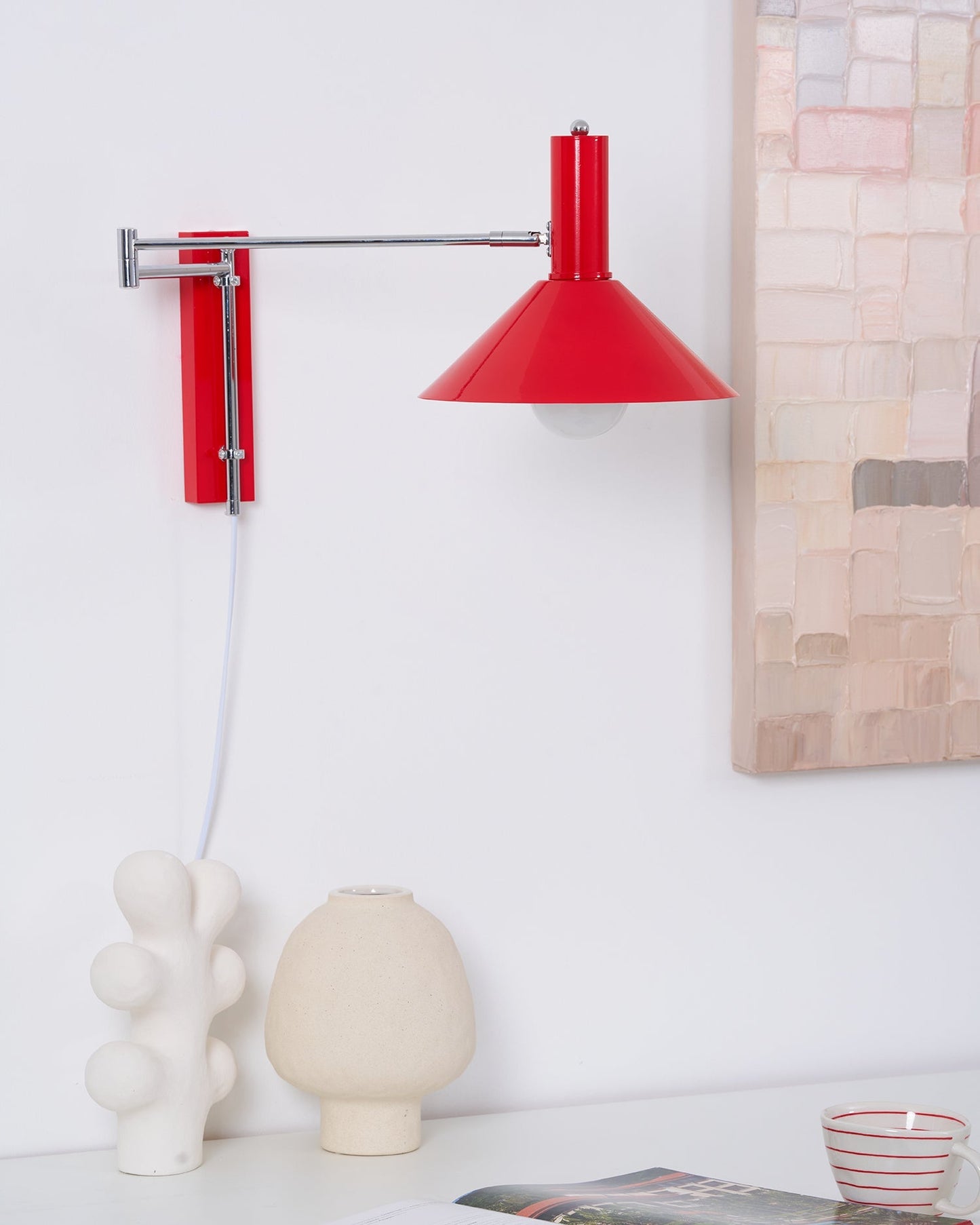 Adjustable Plug In Swing Arm Wall Light With Cone Shade
