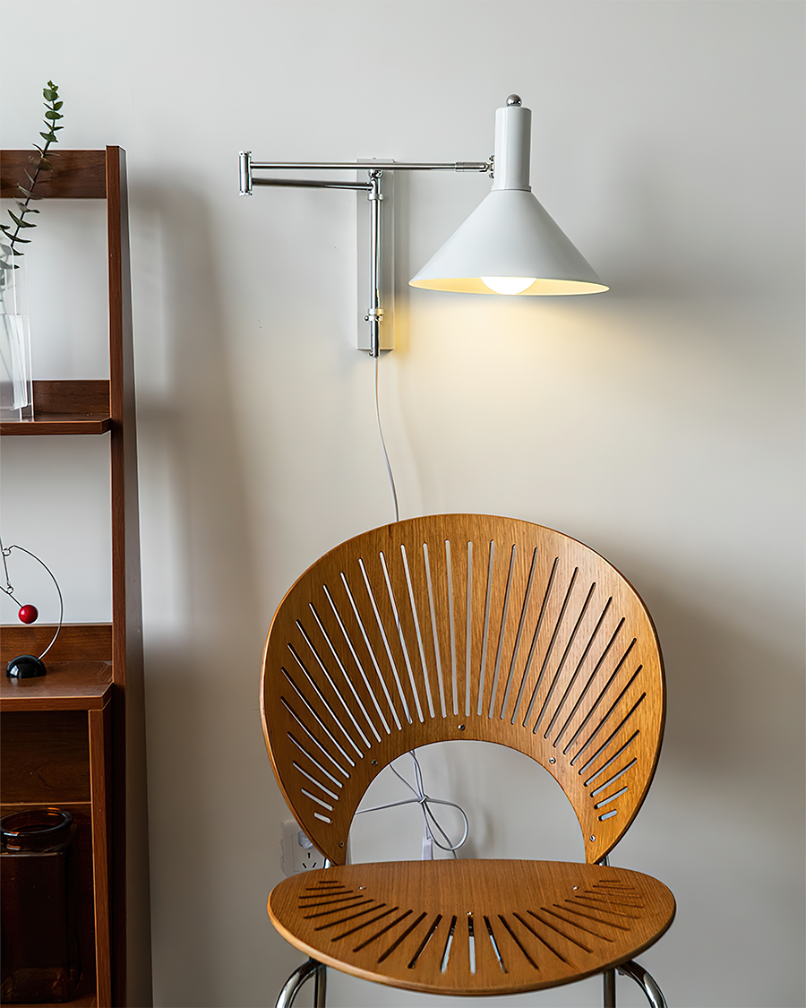 Adjustable Plug In Swing Arm Wall Light With Cone Shade