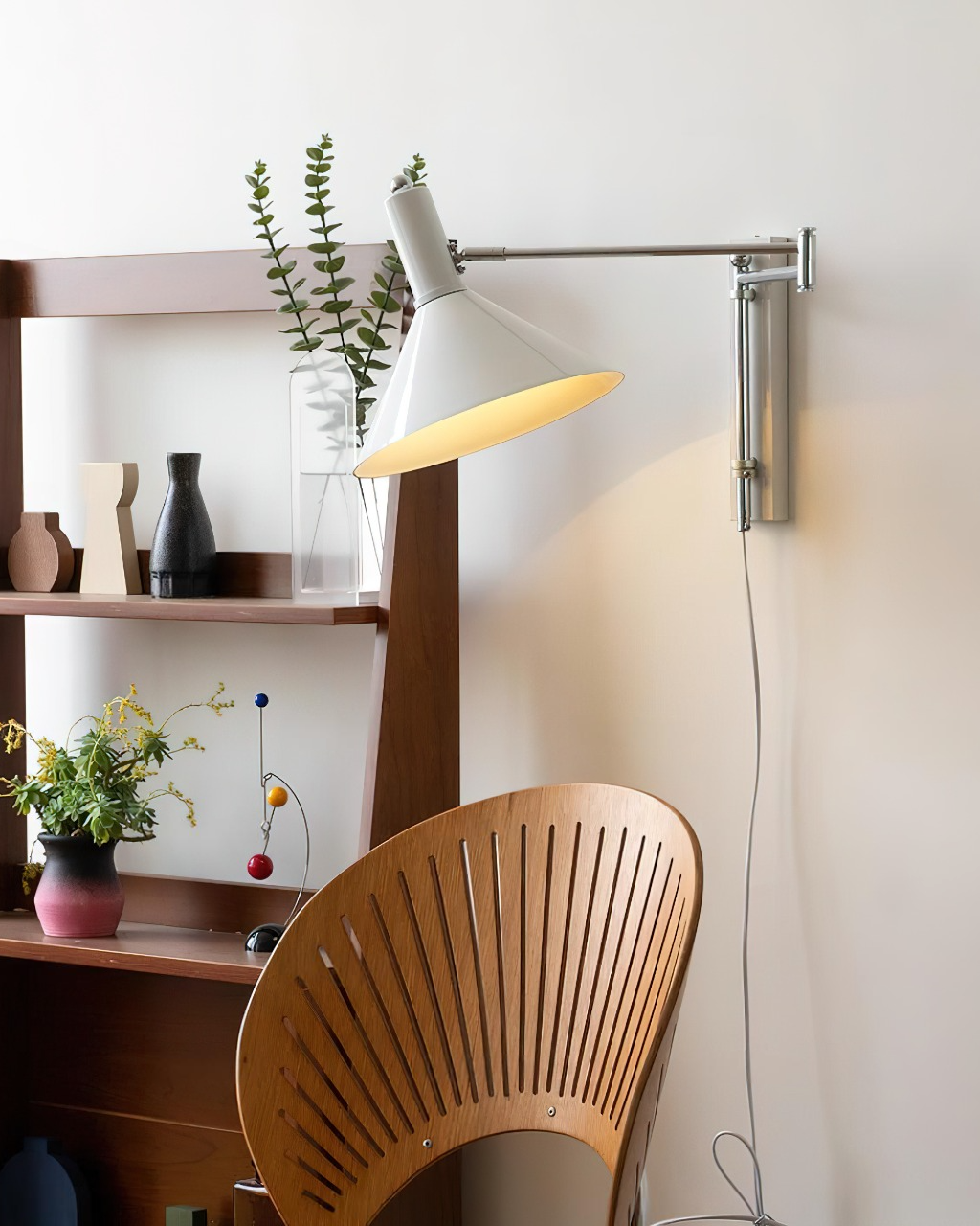 Adjustable Plug In Swing Arm Wall Light With Cone Shade