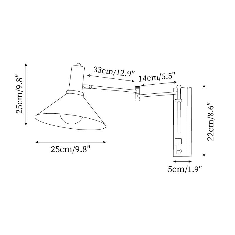 Adjustable Plug In Swing Arm Wall Light With Cone Shade