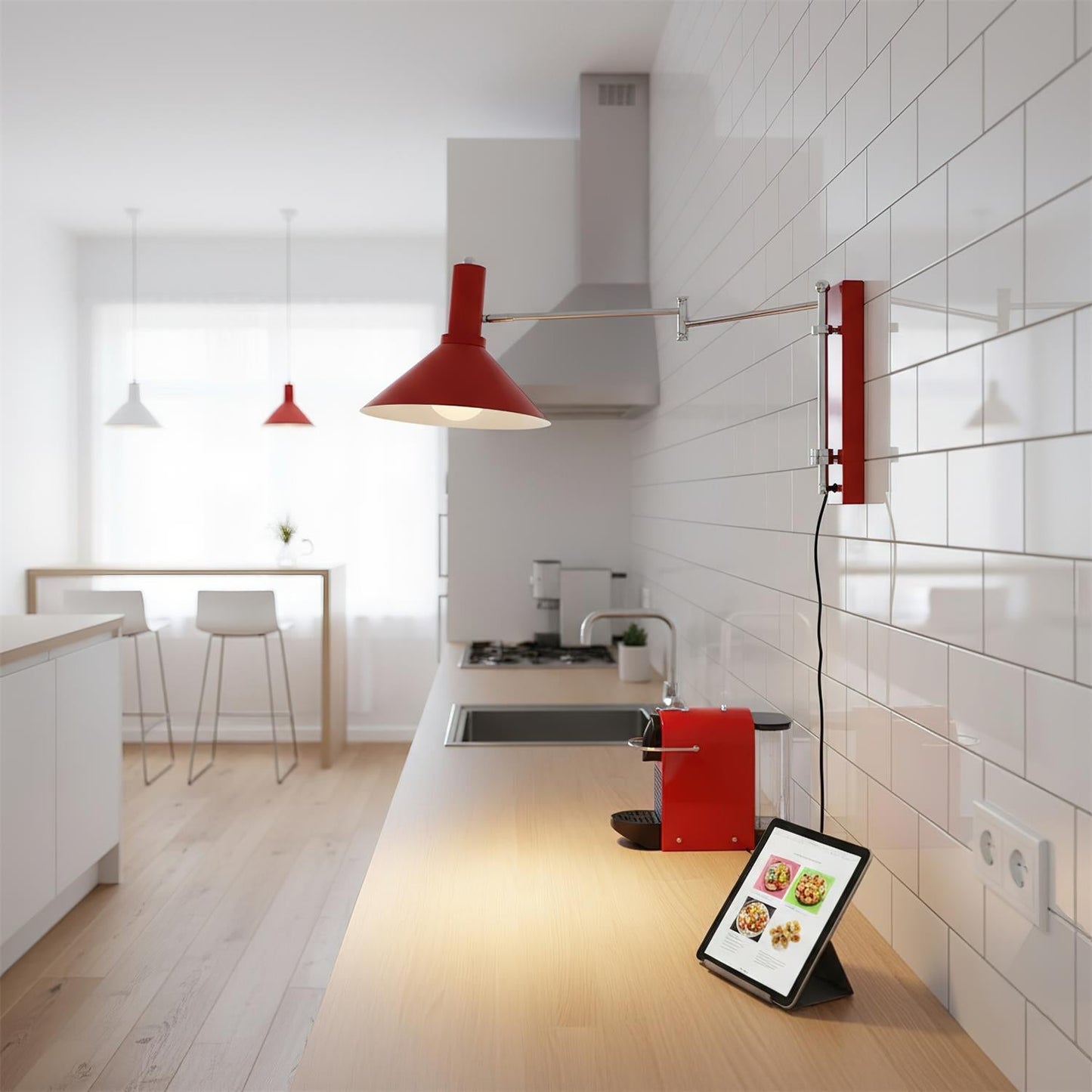 Adjustable Plug In Swing Arm Wall Light With Cone Shade