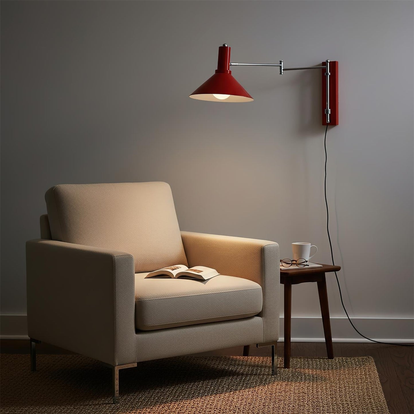 Adjustable Plug In Swing Arm Wall Light With Cone Shade