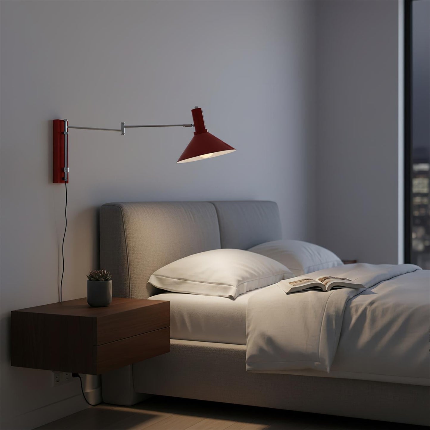 Adjustable Plug In Swing Arm Wall Light With Cone Shade