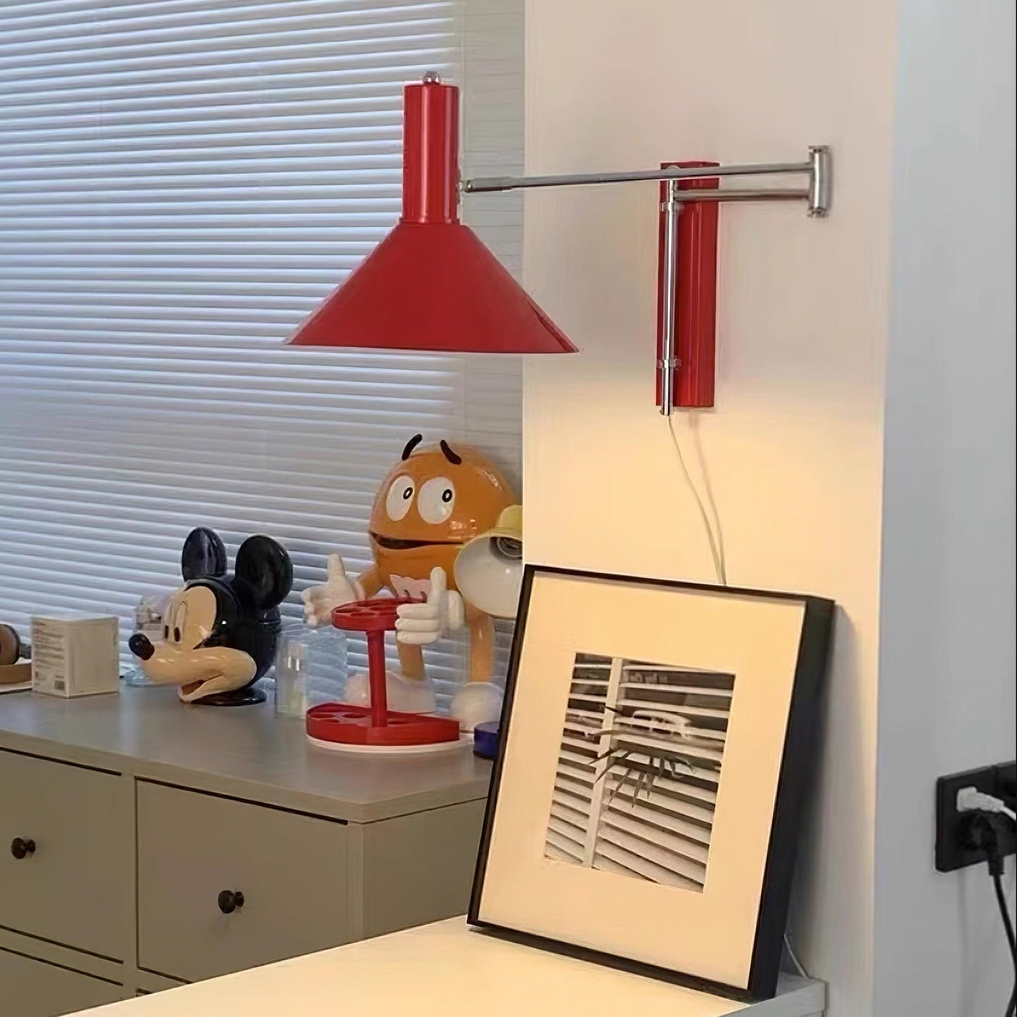 Adjustable Plug In Swing Arm Wall Light With Cone Shade