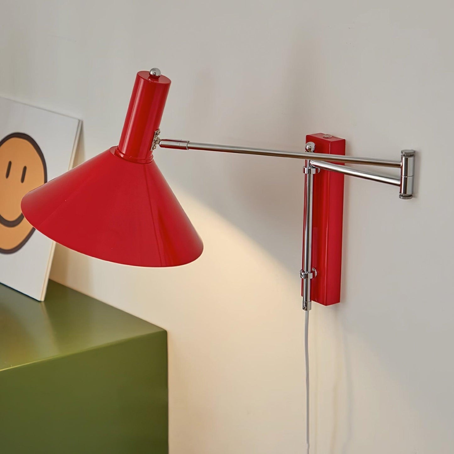 Adjustable Plug In Swing Arm Wall Light With Cone Shade