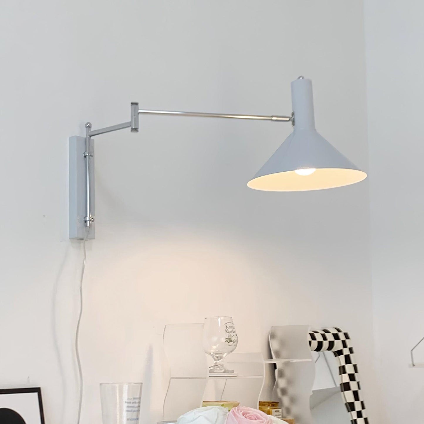 Adjustable Plug In Swing Arm Wall Light With Cone Shade
