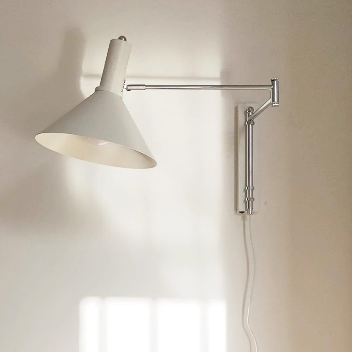 Adjustable Plug In Swing Arm Wall Light With Cone Shade