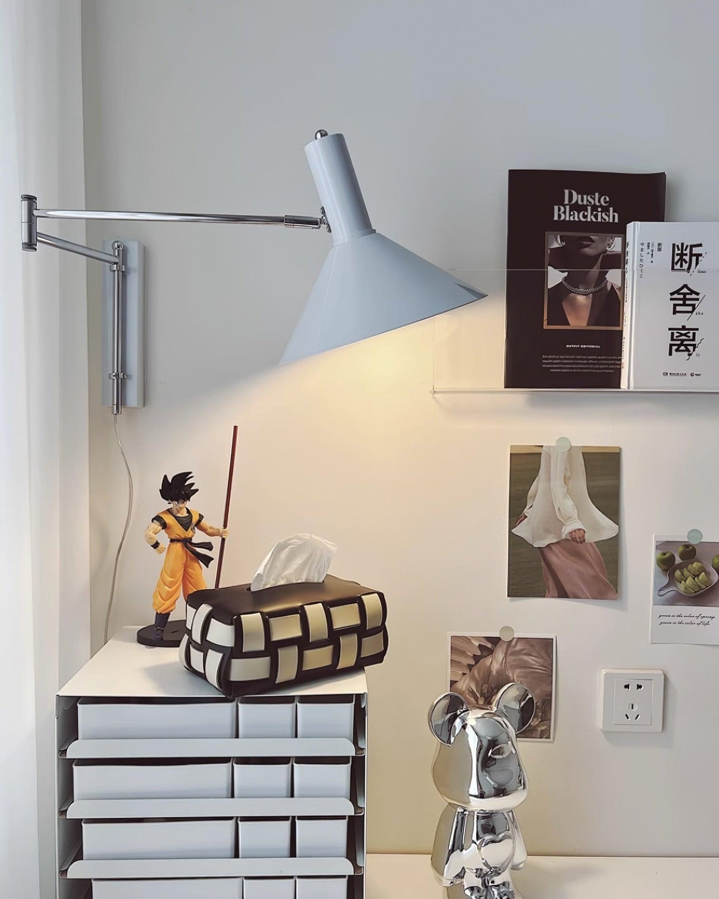 Adjustable Plug In Swing Arm Wall Light With Cone Shade