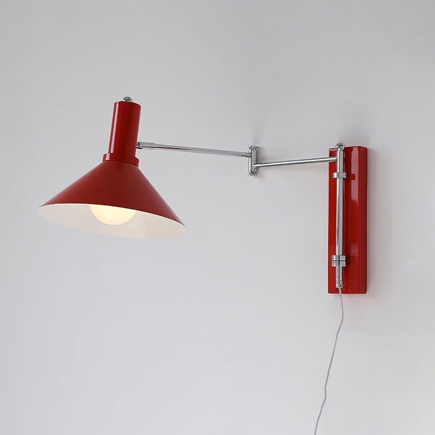 Adjustable Plug In Swing Arm Wall Light With Cone Shade