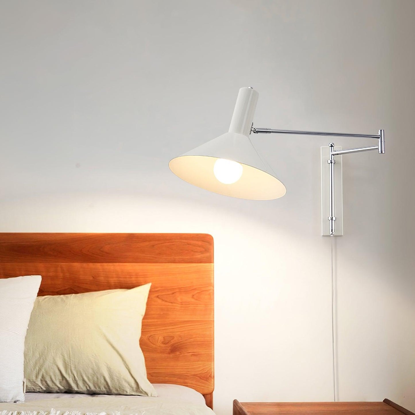 Adjustable Plug In Swing Arm Wall Light With Cone Shade