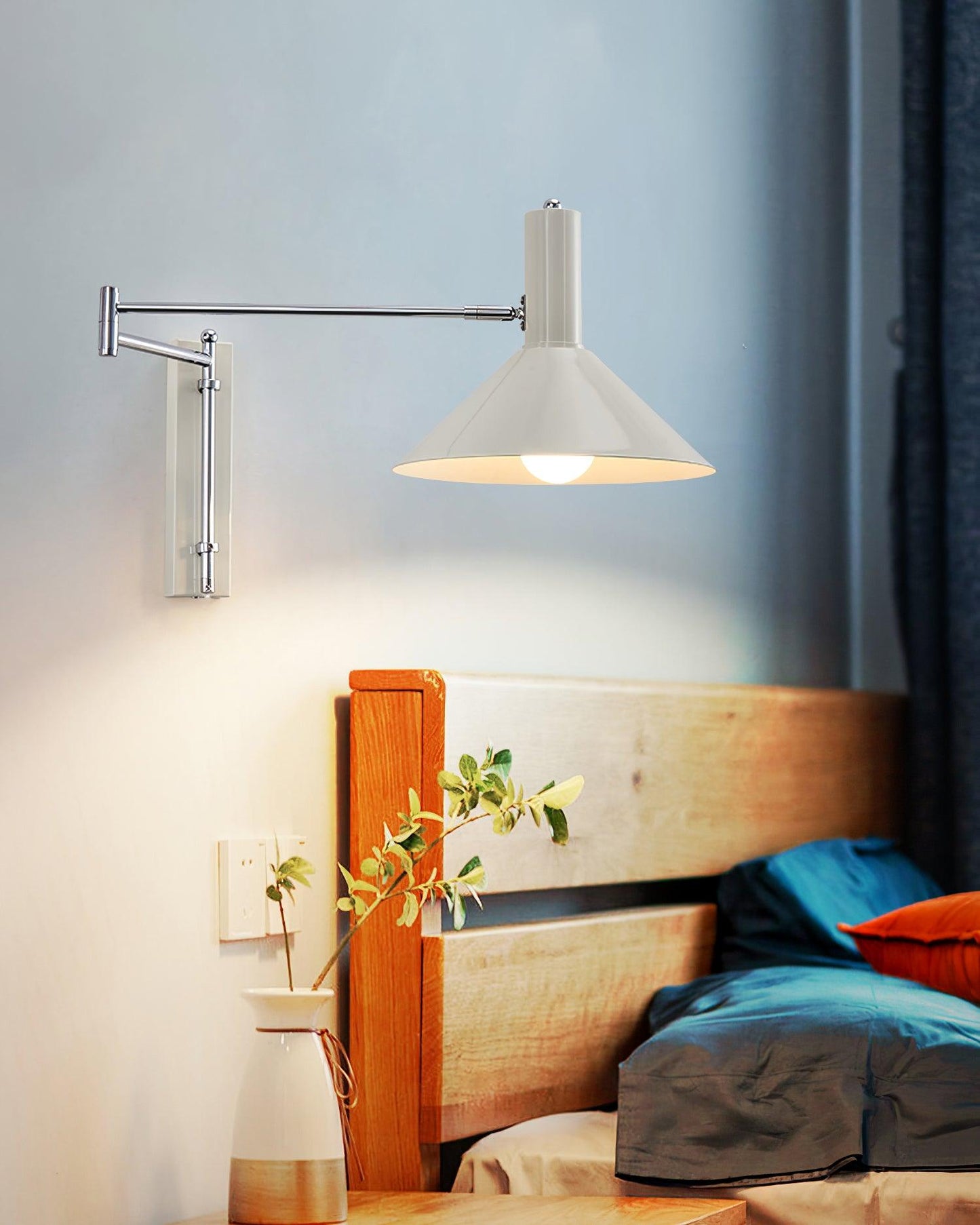 Adjustable Plug In Swing Arm Wall Light With Cone Shade