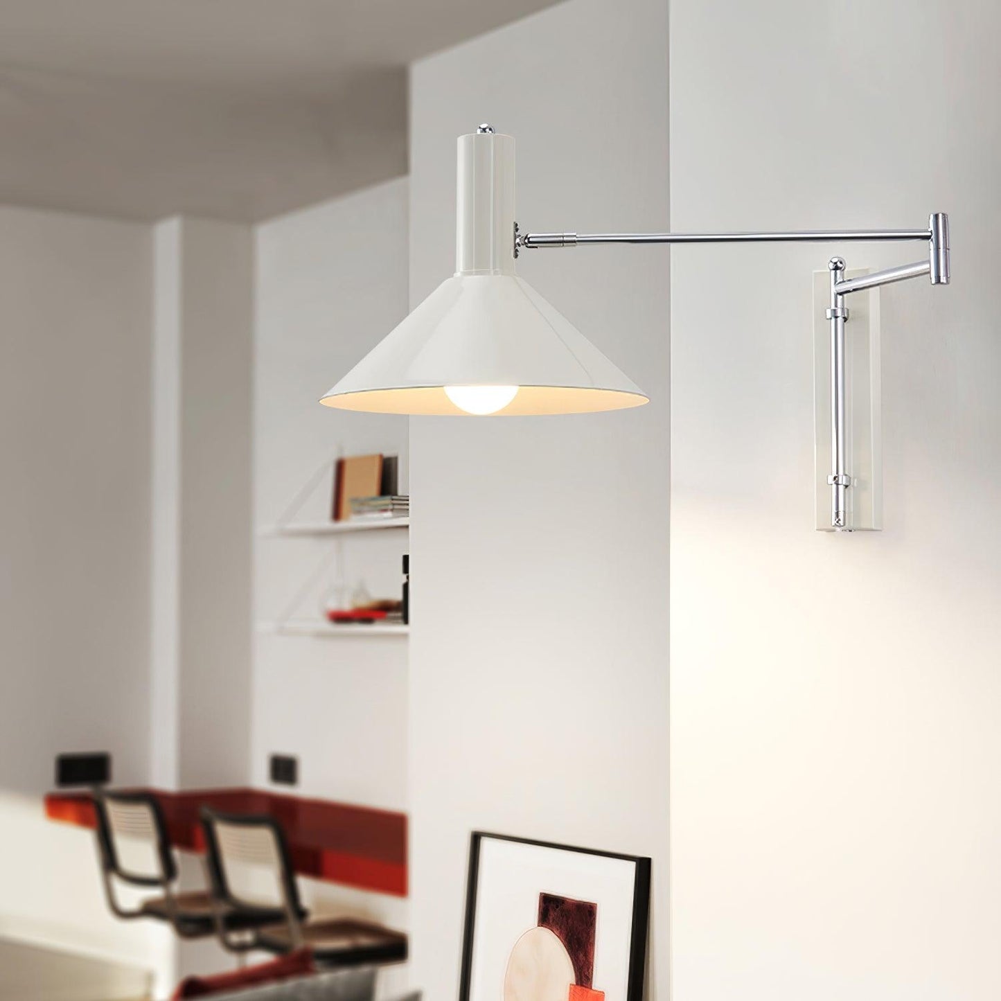 Adjustable Plug In Swing Arm Wall Light With Cone Shade
