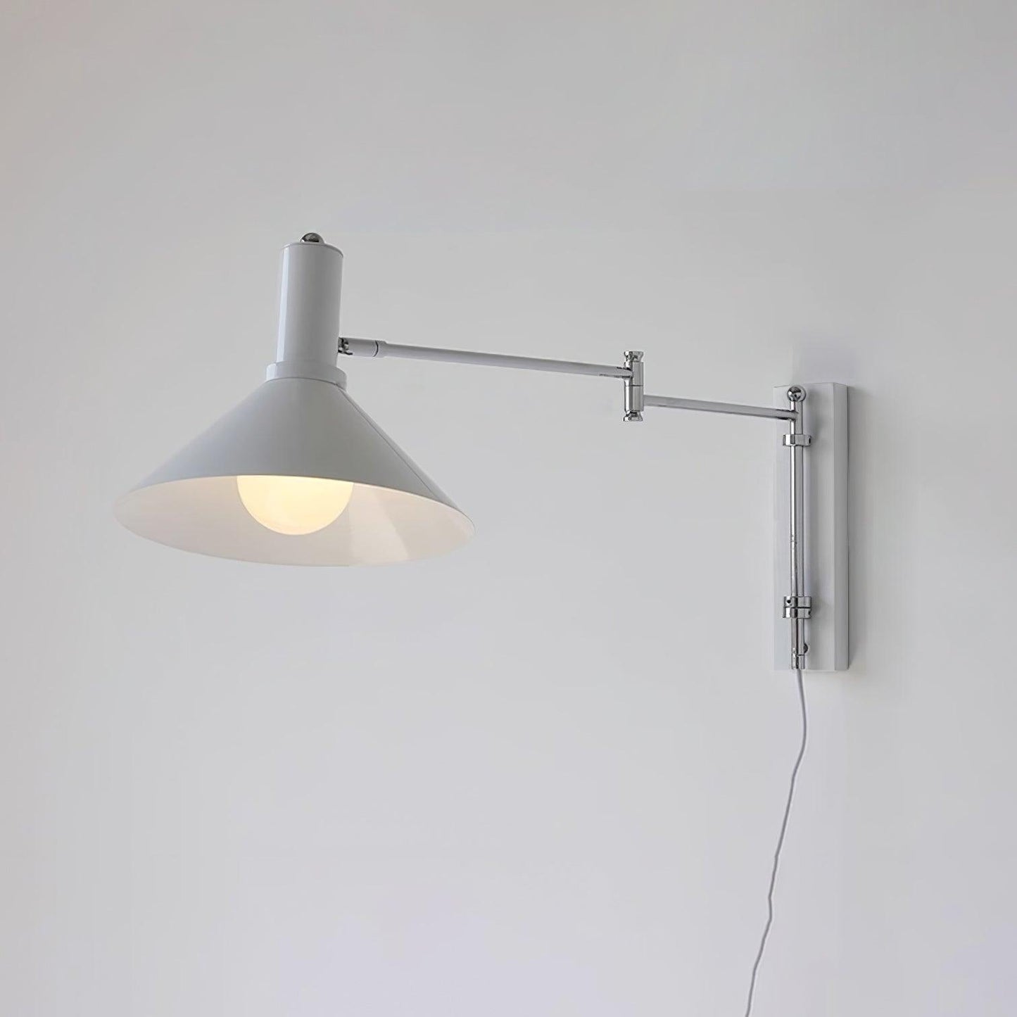 Adjustable Plug In Swing Arm Wall Light With Cone Shade