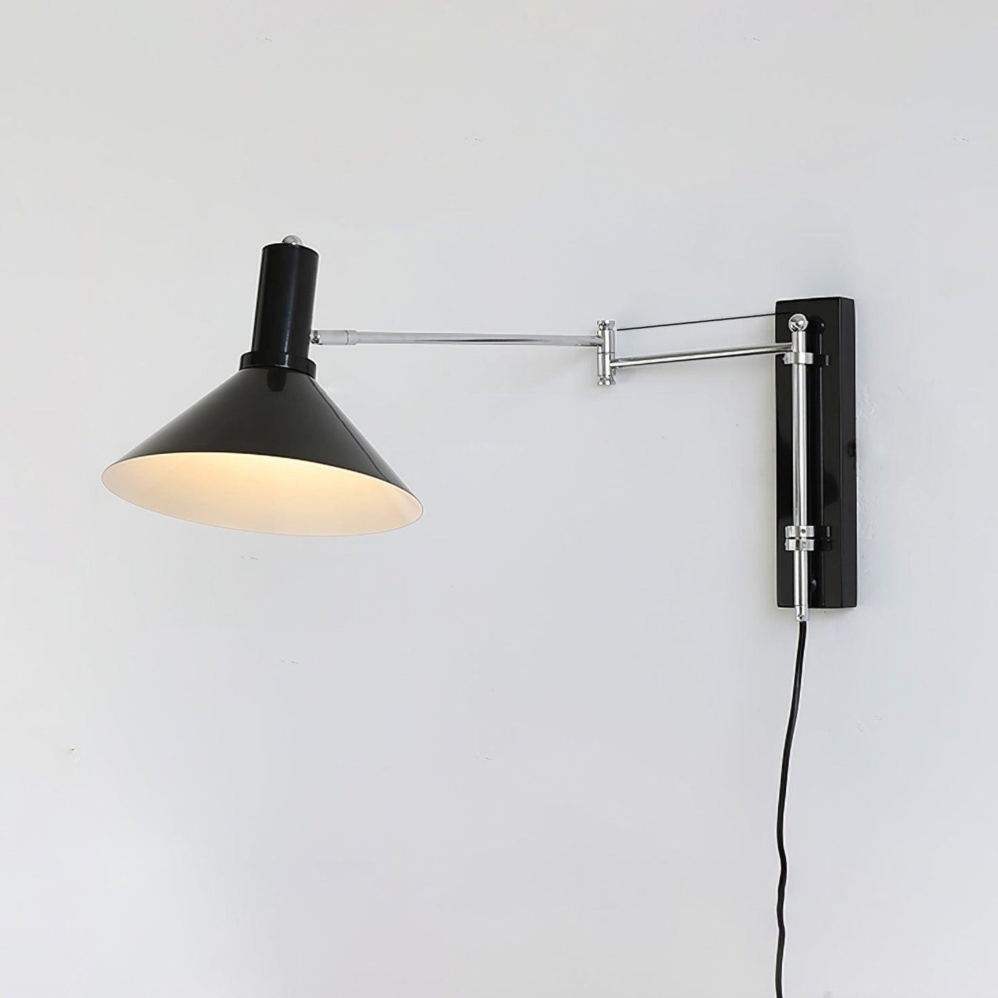 Adjustable Plug In Swing Arm Wall Light With Cone Shade