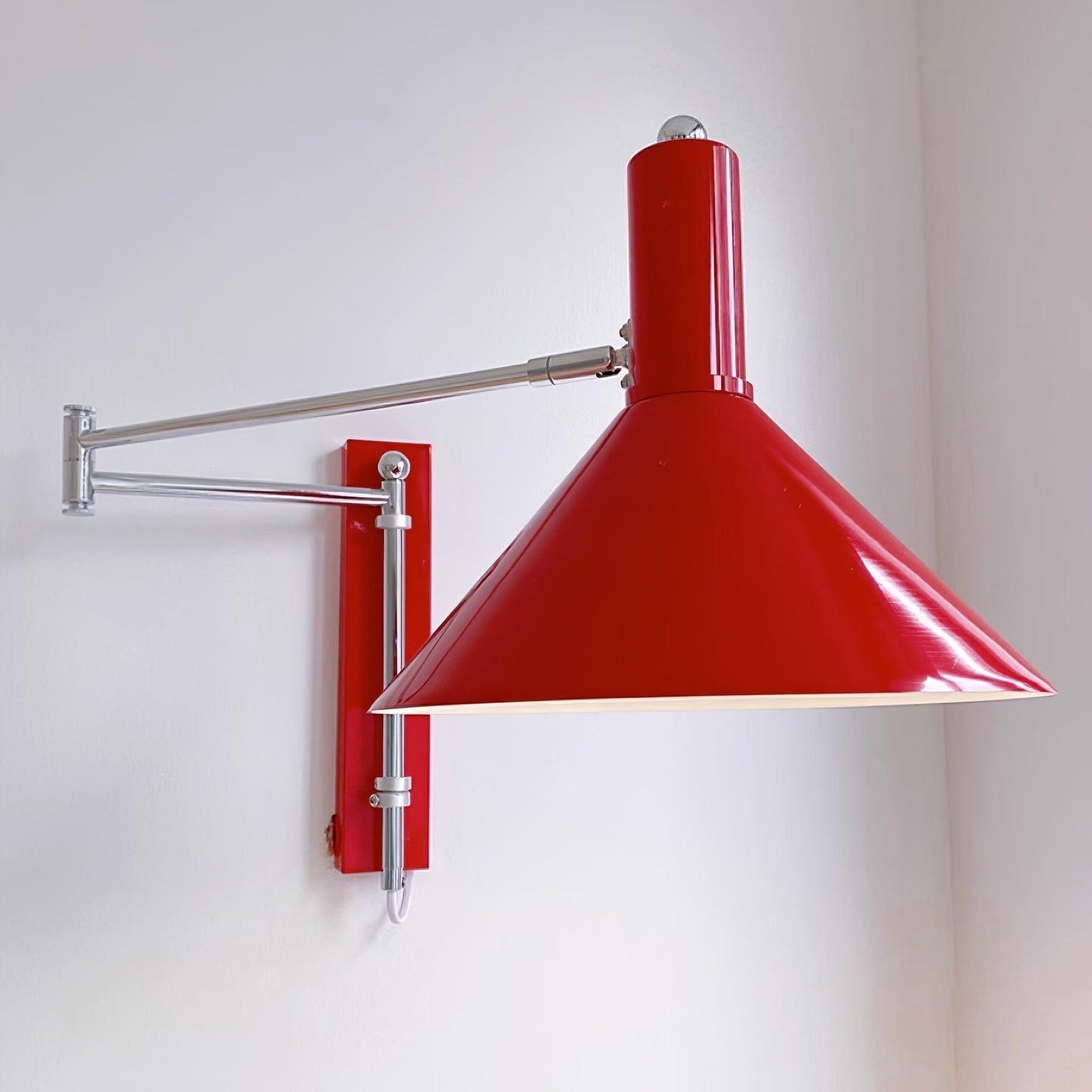 Adjustable Plug In Swing Arm Wall Light With Cone Shade