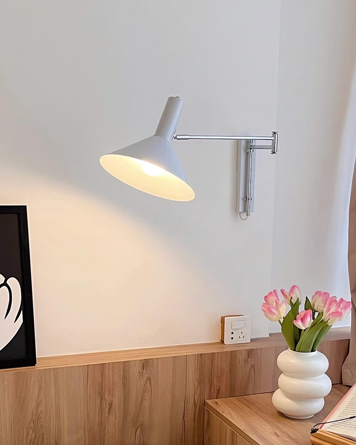 Adjustable Plug In Swing Arm Wall Light With Cone Shade