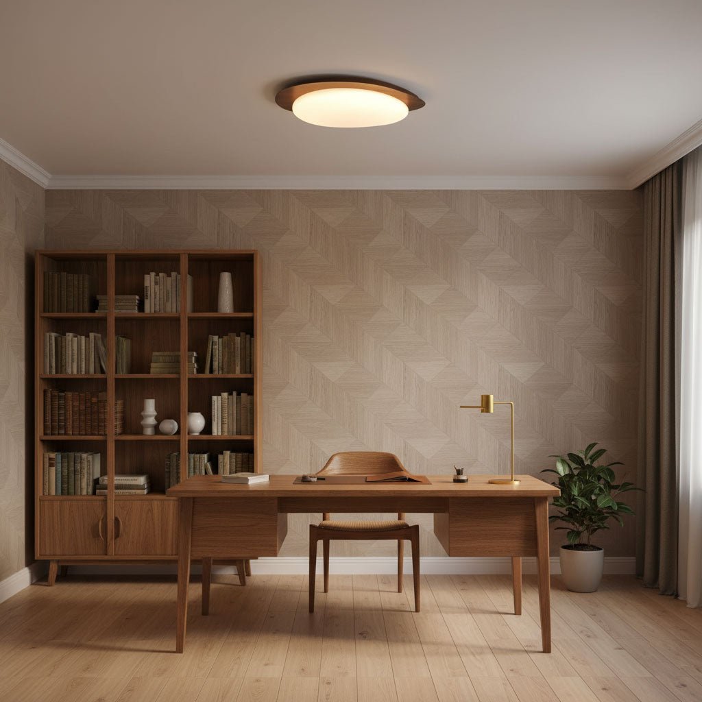 Pebble Round Flush Mount Ceiling Light With Wood-Trim Rim
