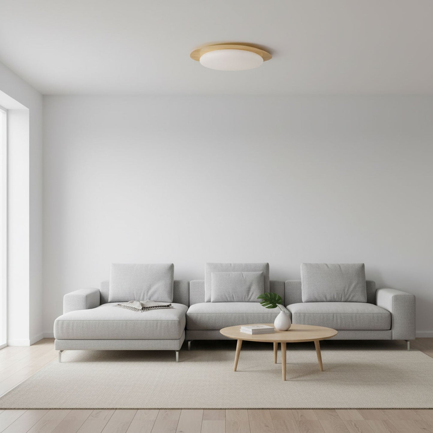 Pebble Round Flush Mount Ceiling Light With Wood-Trim Rim