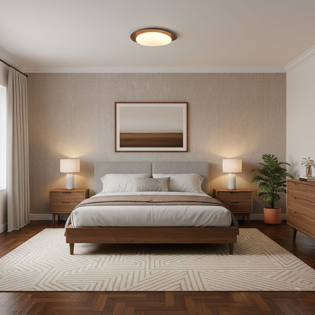 Pebble Round Flush Mount Ceiling Light With Wood-Trim Rim