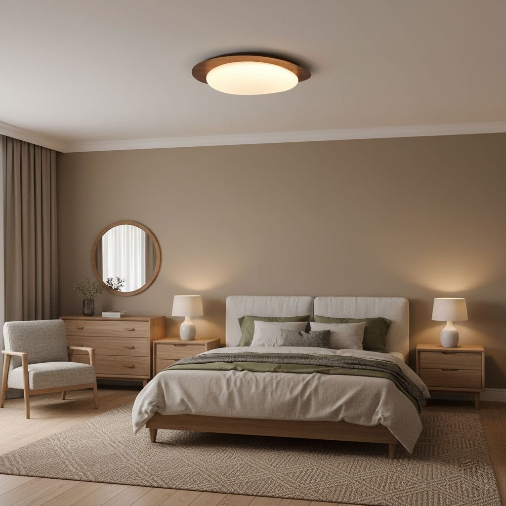 Pebble Round Flush Mount Ceiling Light With Wood-Trim Rim