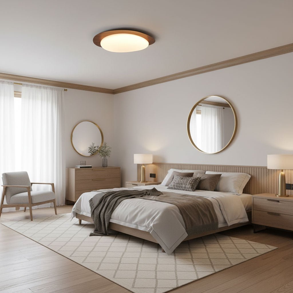 Pebble Round Flush Mount Ceiling Light With Wood-Trim Rim