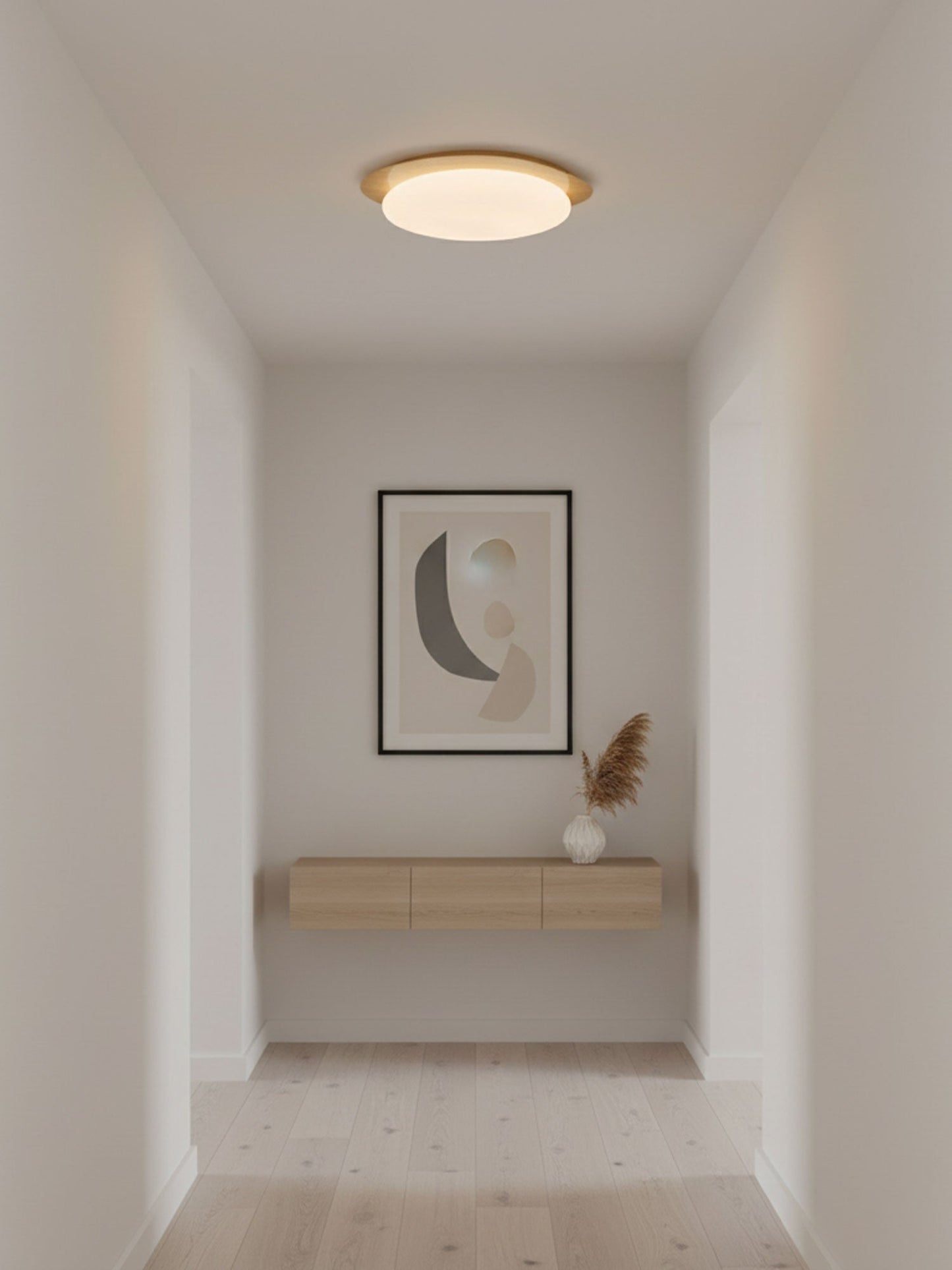 Pebble Round Flush Mount Ceiling Light With Wood-Trim Rim