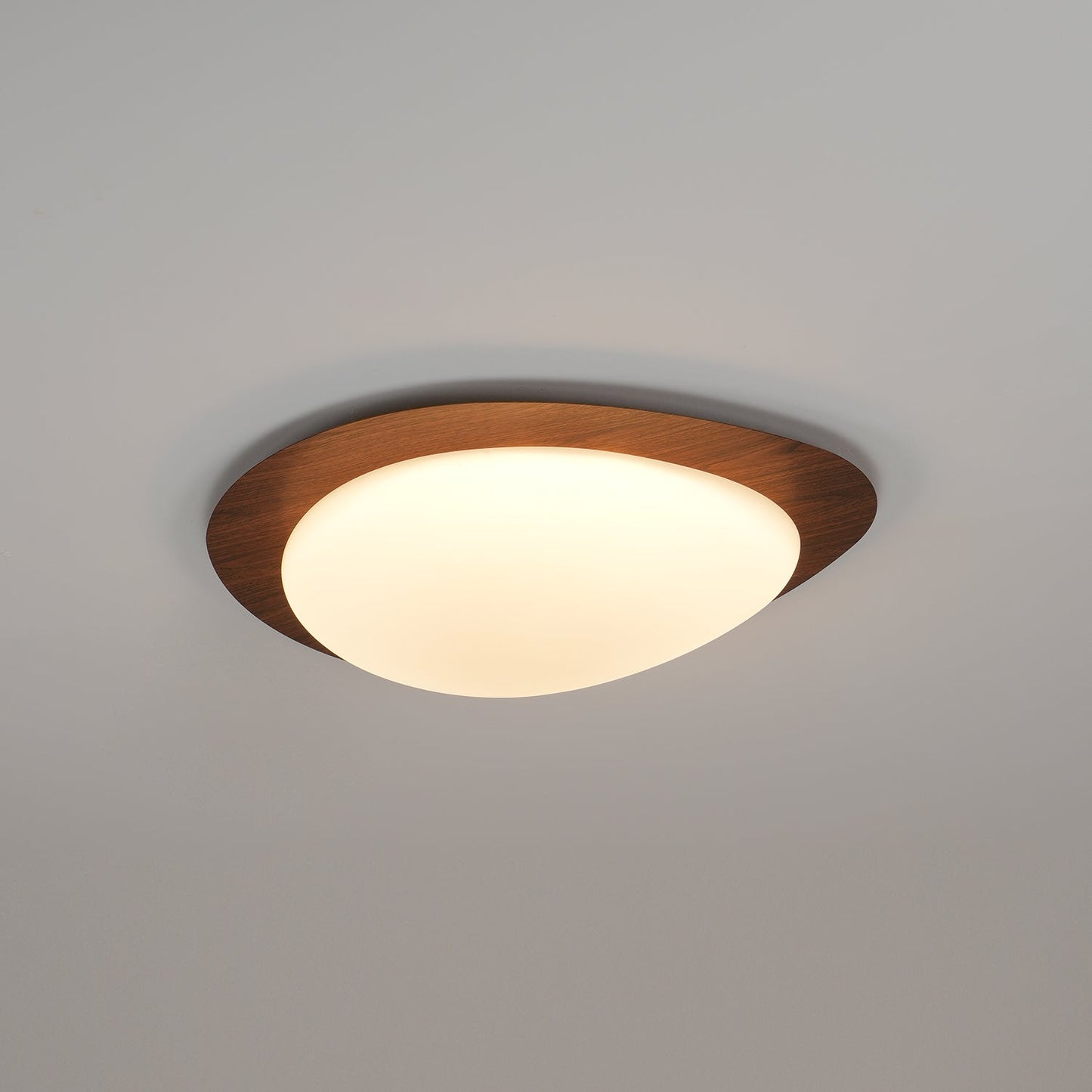 Pebble Round Flush Mount Ceiling Light With Wood-Trim Rim